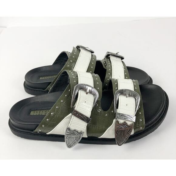 Topshop Womens Two Strap Sandals EU 39 US 8-9 Green White Western NWOB - Picture 1 of 12